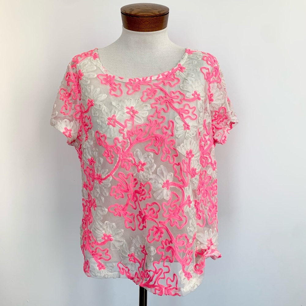 Meadow Rue Pink Floral Lace Blouse